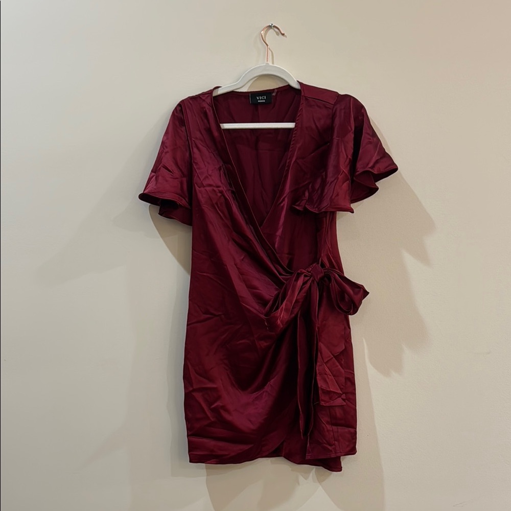 Vici Satin Burgundy Wrap Dress